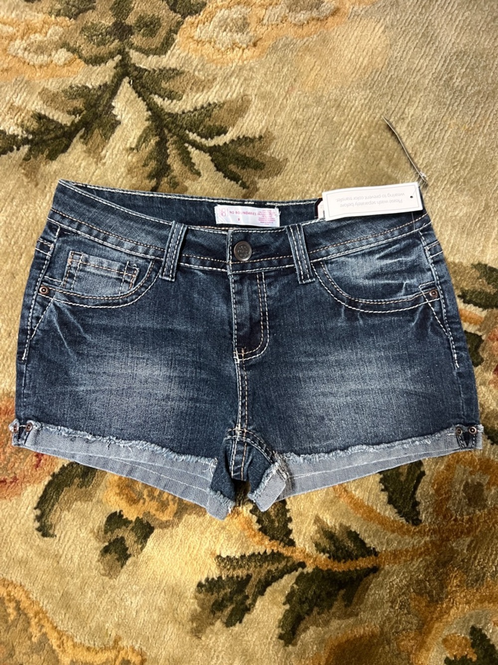 No Boundaries Dark Indigo Frayed Hem Denim Shorts